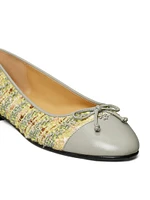 Tweed & Leather Cap-Toe Ballet Flats
