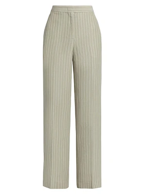 Pinstripe Linen-Blend Straight-Leg Trousers