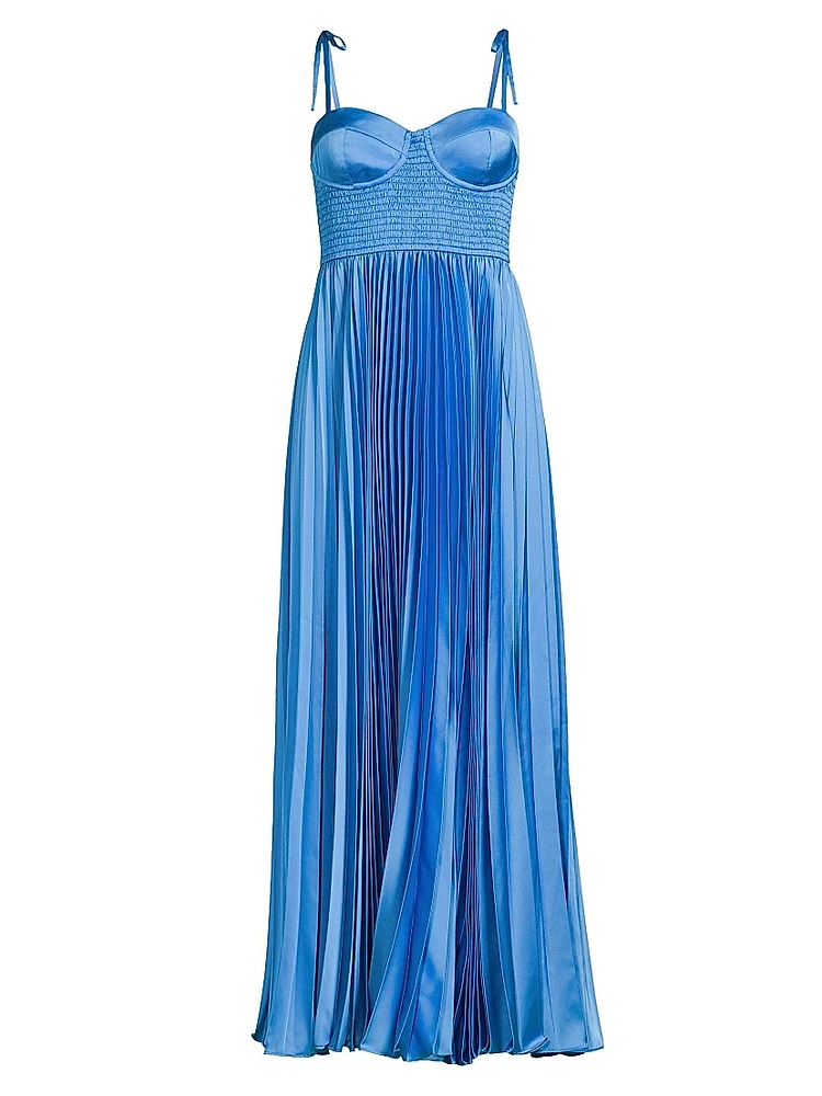 Ayla Pleated Satin Maxi-Dress