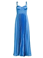 Ayla Pleated Satin Maxi-Dress