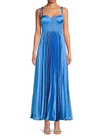 Ayla Pleated Satin Maxi-Dress