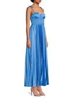 Ayla Pleated Satin Maxi-Dress