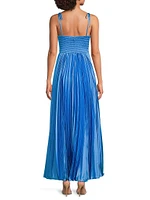 Ayla Pleated Satin Maxi-Dress