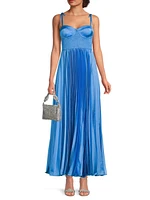 Ayla Pleated Satin Maxi-Dress