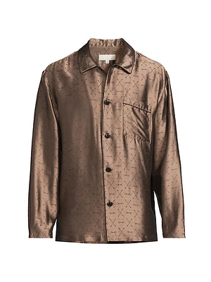 Jacquard Silk-Blend Button-Front Pajama Shirt