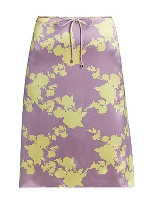 Wild Roses Silk Midi-Skirt