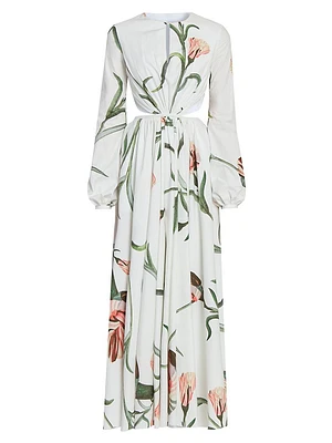 Floral Cotton Cut-Out Waist Maxi Dress