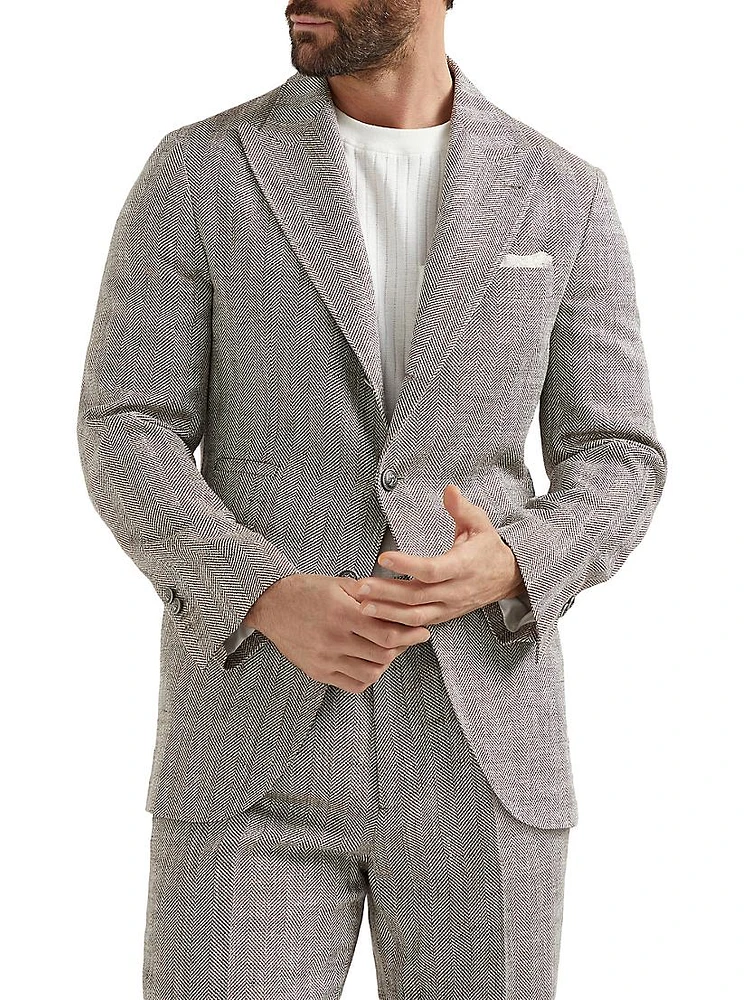Chevron Deconstructed Blazer with Large Peak Lapels