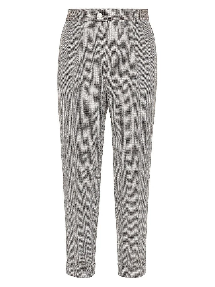 Chevron Leisure Fit Trousers with Double Pleats