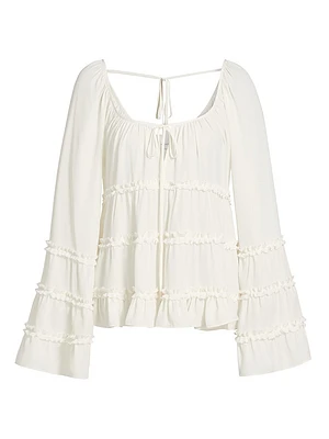 Sunnina Crepe Ruffled-Trim Top