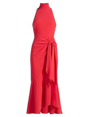 Rori Crepe High-Neck Midi-Dress