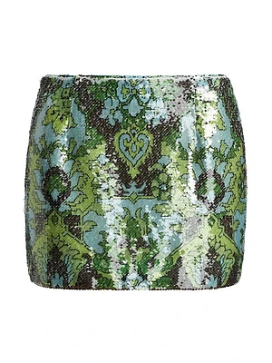 Aspen Sequined Damask Miniskirt