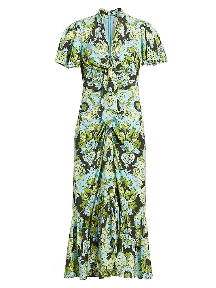 Peeta Damask Trumpet-Hem Midi-Dress