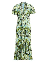 Peeta Damask Trumpet-Hem Midi-Dress