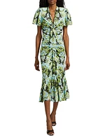Peeta Damask Trumpet-Hem Midi-Dress