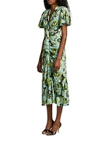 Peeta Damask Trumpet-Hem Midi-Dress