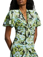 Peeta Damask Trumpet-Hem Midi-Dress
