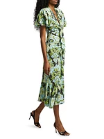 Peeta Damask Trumpet-Hem Midi-Dress