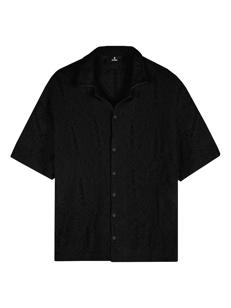 Crochet Cotton-Blend Camp Shirt