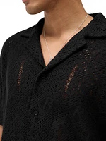 Crochet Cotton-Blend Camp Shirt