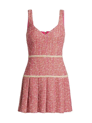 Brianna Tweed Cotton-Blend Pleated Minidress
