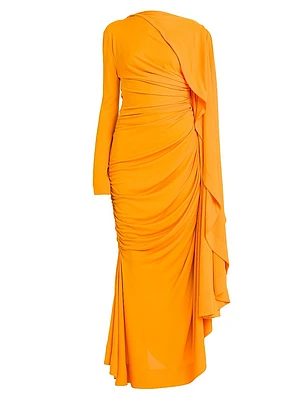 Draped Cape-Sleeve Gown