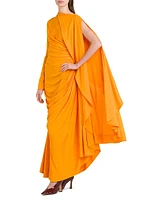 Draped Cape-Sleeve Gown