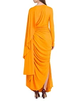 Draped Cape-Sleeve Gown