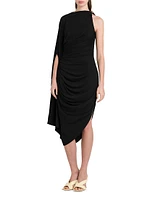 One-Shoulder Draped Midi-Dress