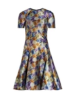 Blurred Floral Seamed Cocktail Dress