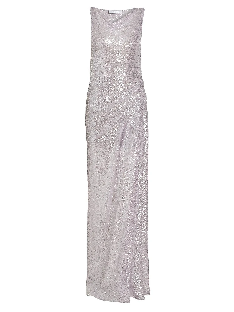 Sequined Side Drape Gown