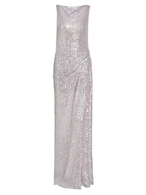 Sequined Side Drape Gown