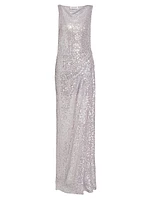 Sequined Side Drape Gown