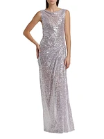 Sequined Side Drape Gown