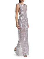 Sequined Side Drape Gown