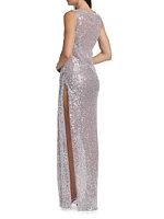 Sequined Side Drape Gown