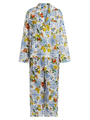 Citrus-Print Cotton Relaxed Pajamas