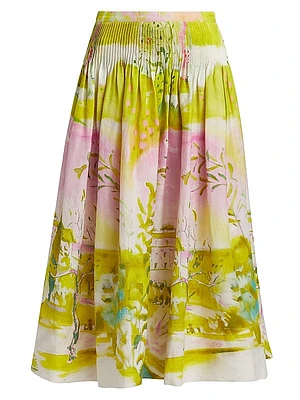 Fallon Abstract Linen-Blend Midi-Skirt