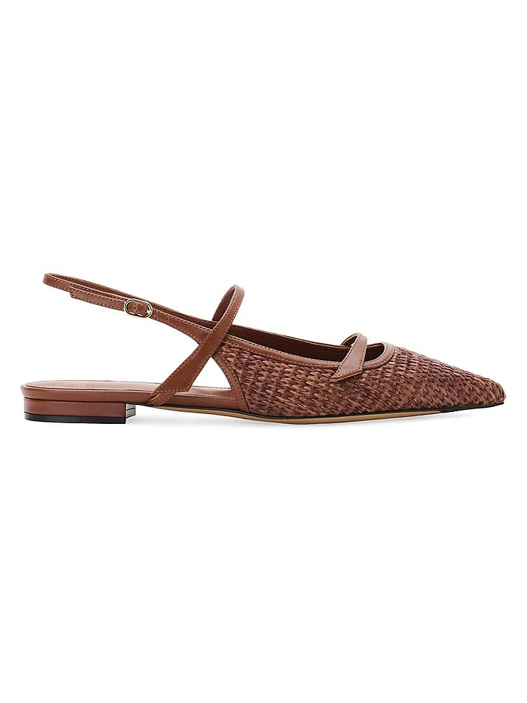 Tita Leather-Trimed Raffia Flats