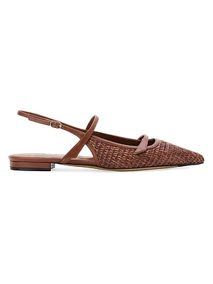 Tita Leather-Trimed Raffia Flats