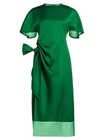 Colorblocked Satin Tie-Waist Midi-Dress