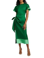 Colorblocked Satin Tie-Waist Midi-Dress