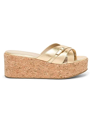 Calypso Metallic Leather Wedge Sandals