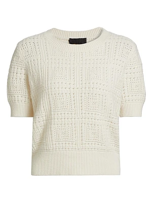 Elysia Crochet Cashmere Short-Sleeve Sweater