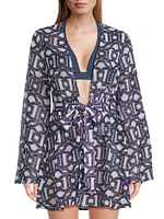 Jessie Chain Chiffon Plunge-Neck Minidress