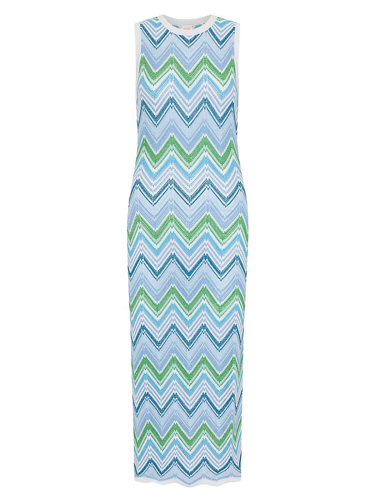 Zigzag Striped Knit Sleeveless Midi-Dress