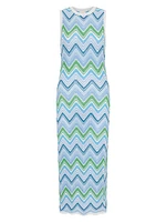 Zigzag Striped Knit Sleeveless Midi-Dress