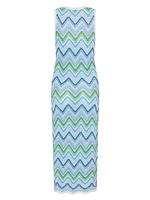 Zigzag Striped Knit Sleeveless Midi-Dress