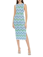 Zigzag Striped Knit Sleeveless Midi-Dress