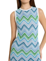 Zigzag Striped Knit Sleeveless Midi-Dress